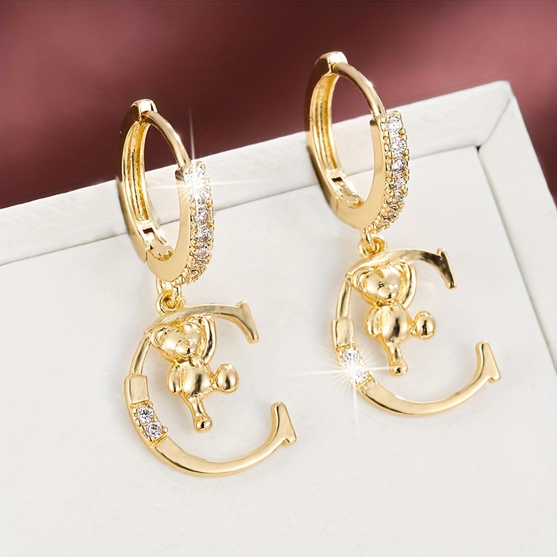 Women's Fashionable Letter Bear Design Drop Earrings Set